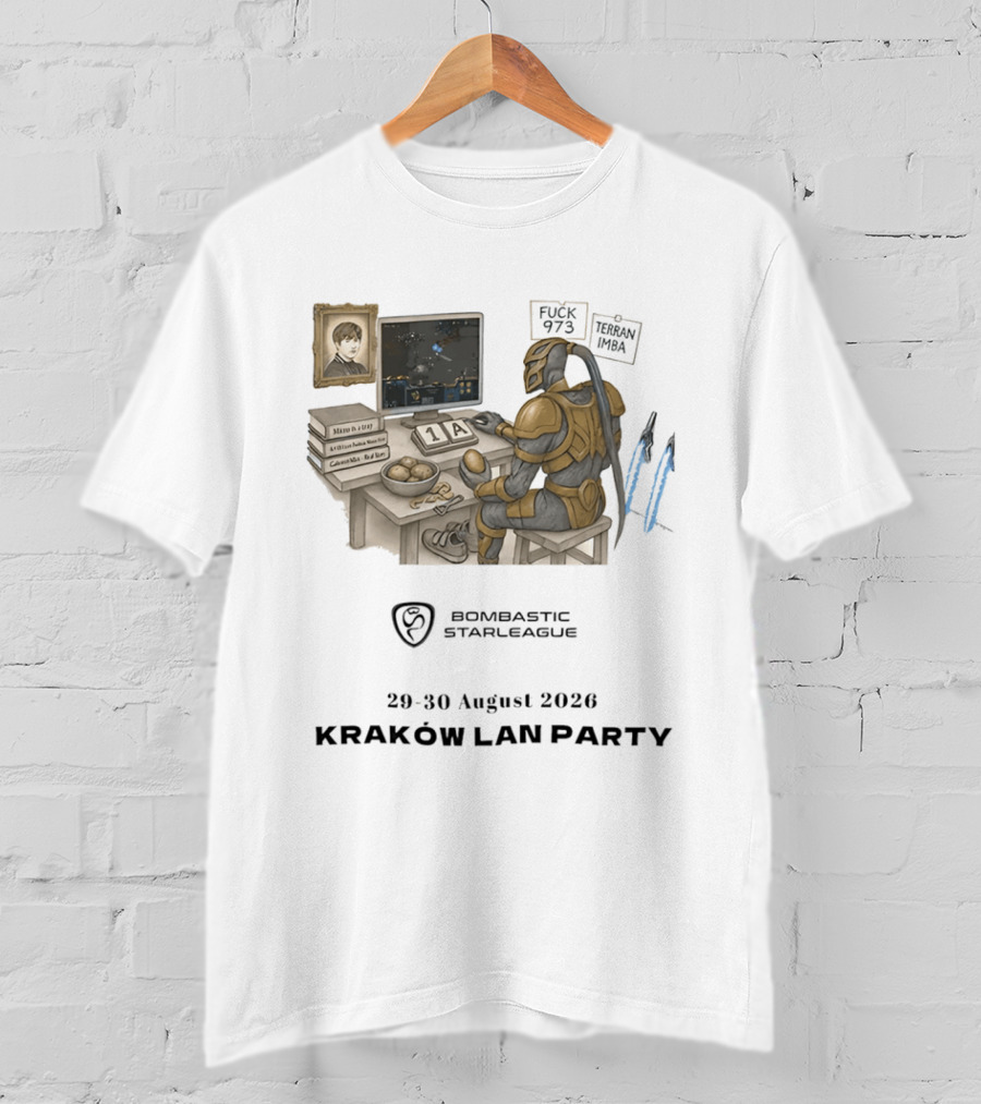 Bombastic StarLeague LAN Party Kraków August 2026 Terran Imba Micro Trap Nexus Gatewayman T-Shirt