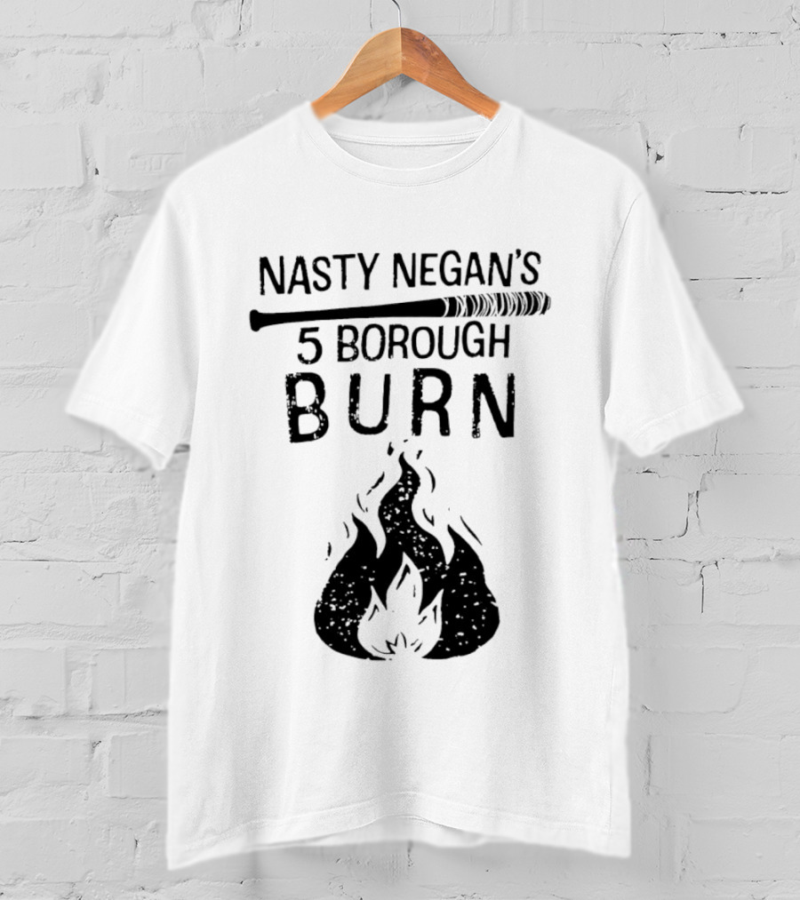 Nasty Negan's 5 Borough Burn Barbed Wire Bat Bonfire Flames T-Shirt