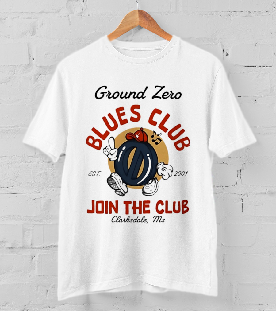 Ground Zero Blues Club Join The Club Clarksdale MS Est 2001 Walking Music Notes T-Shirt
