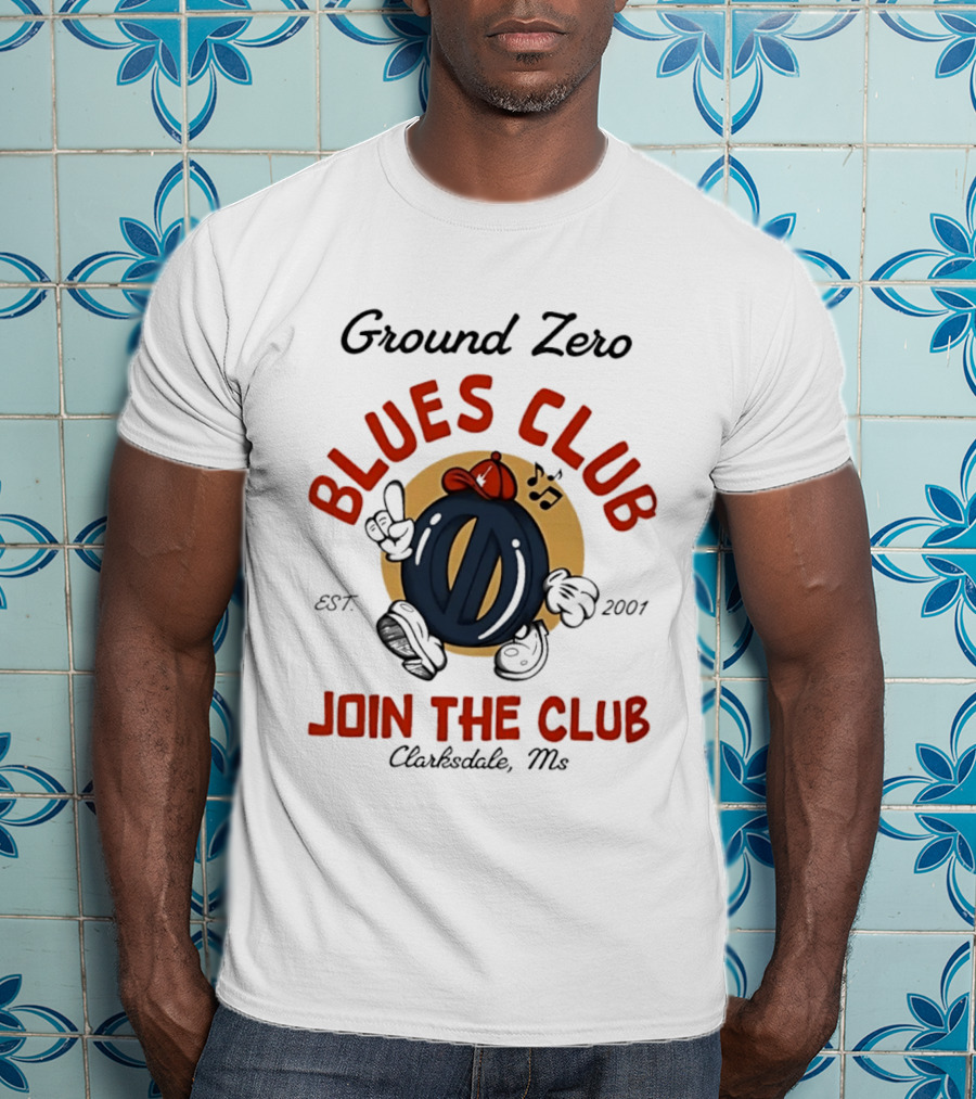Ground Zero Blues Club Join The Club Clarksdale MS Est 2001 Walking Music Notes T-Shirt