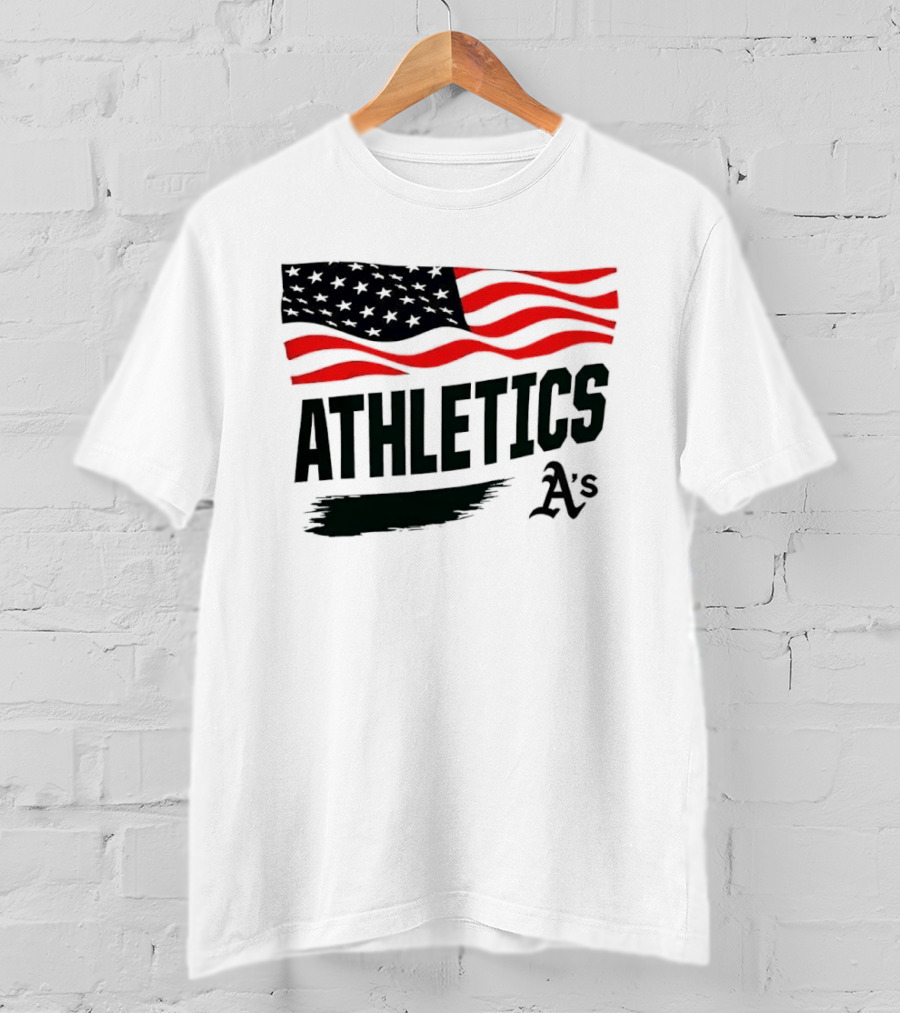 Athletics As American Flag Paint Brushstroke MLB Oakland T-Shirt