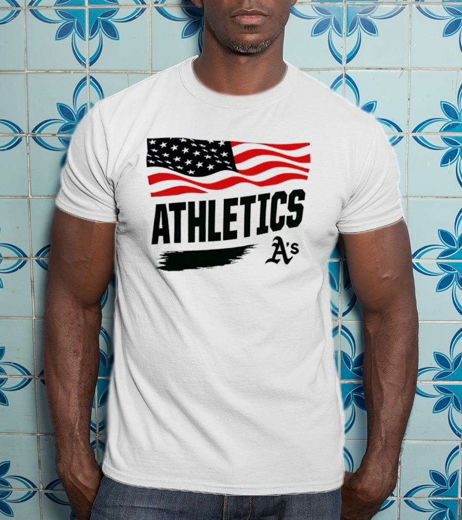 Athletics As American Flag Paint Brushstroke MLB Oakland T-Shirt
