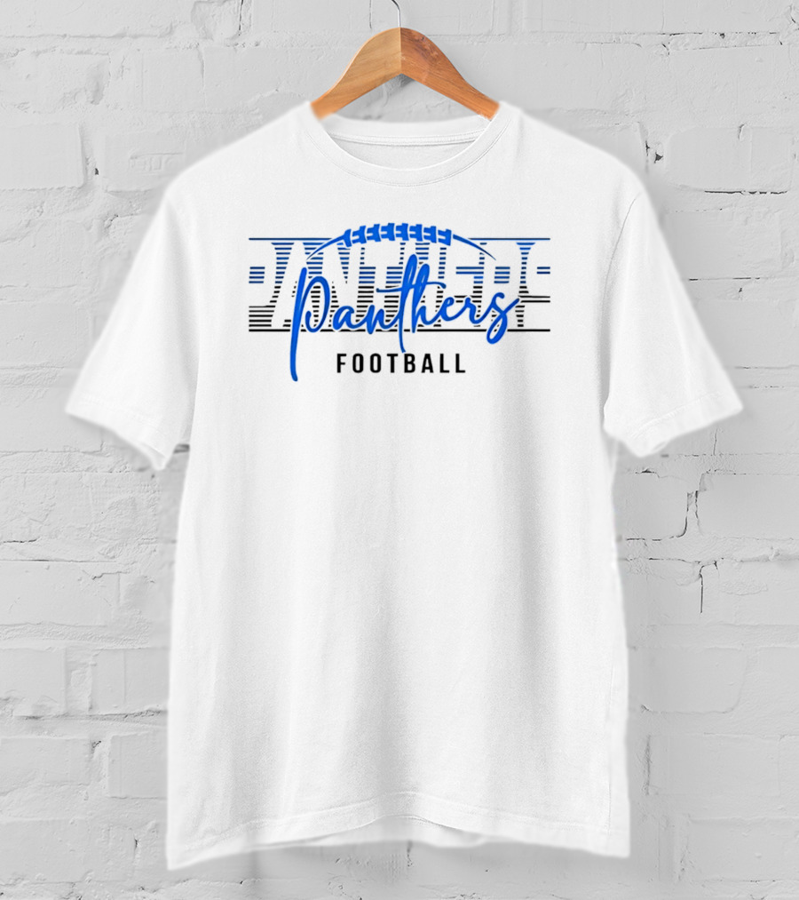 Panthers Football Blue Script Striped Laces Football T-Shirt