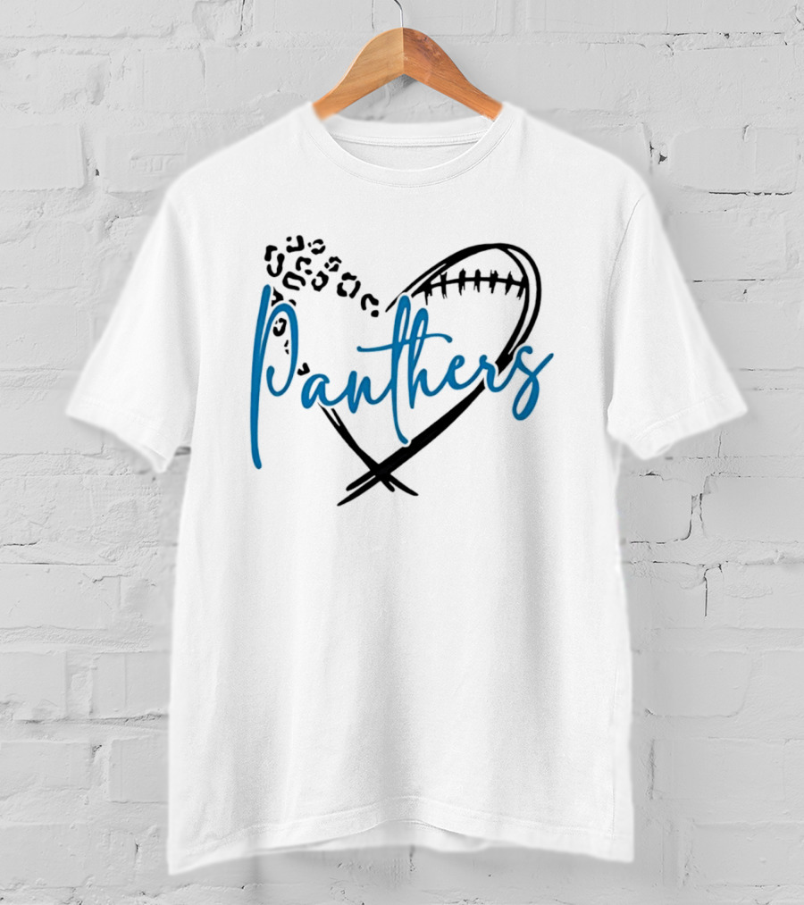 Panthers Heart Leopard Spots Football Laces Cursive Line T-Shirt