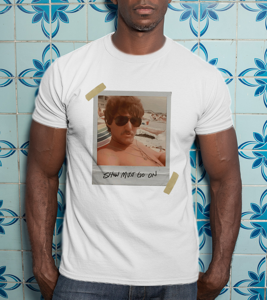 Show Must Go On Man At Beach Retro Style Polaroid T-Shirt