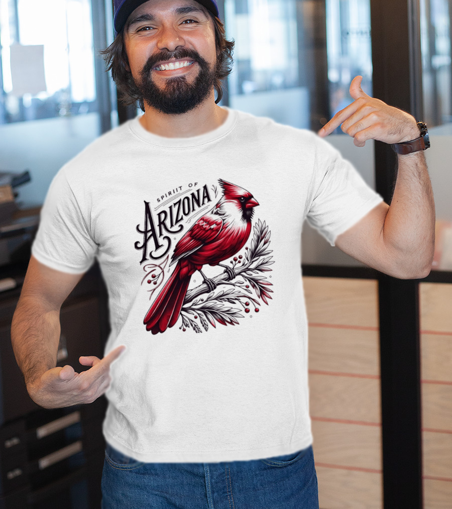 Arizona Red Cardinal Spirit Perched On Branch Berries T-Shirt