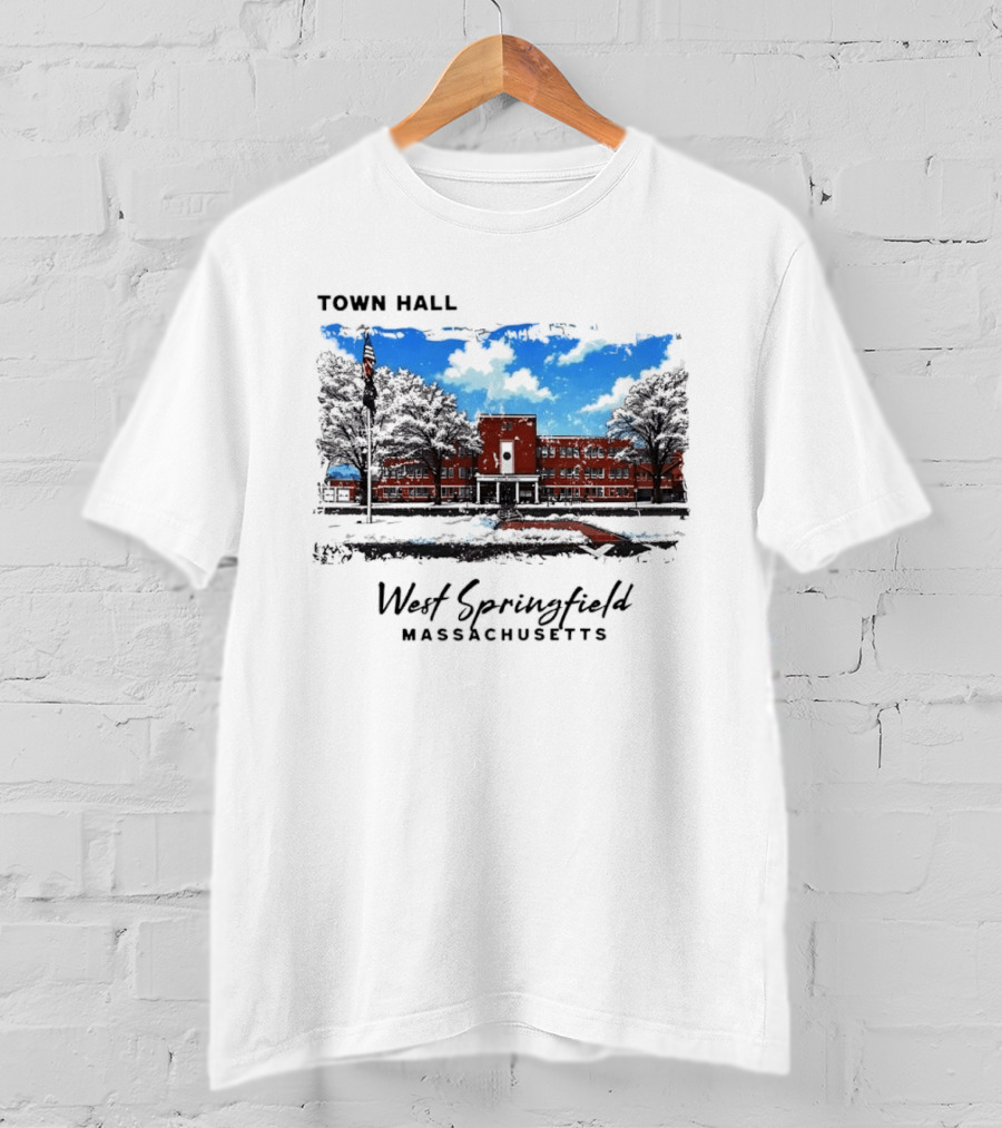 Town Hall West Springfield Massachusetts Snow Covered Red Brick Building T-Shirt