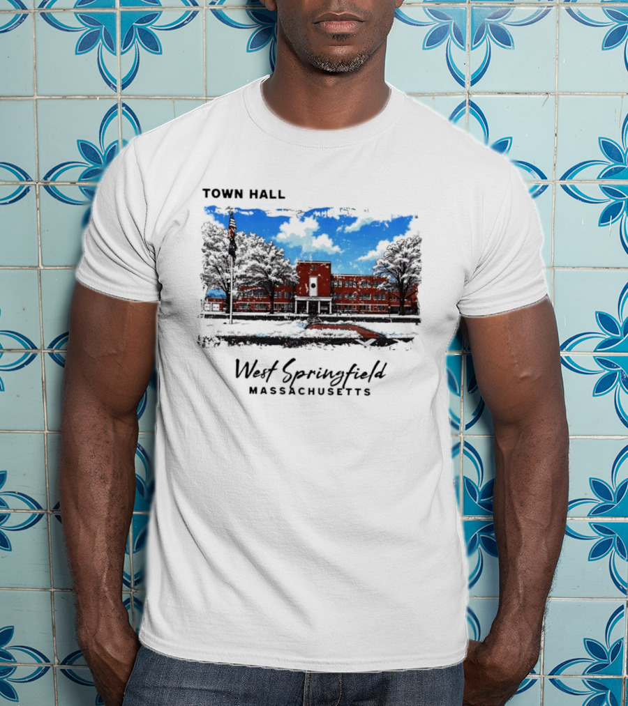 Town Hall West Springfield Massachusetts Snow Covered Red Brick Building T-Shirt