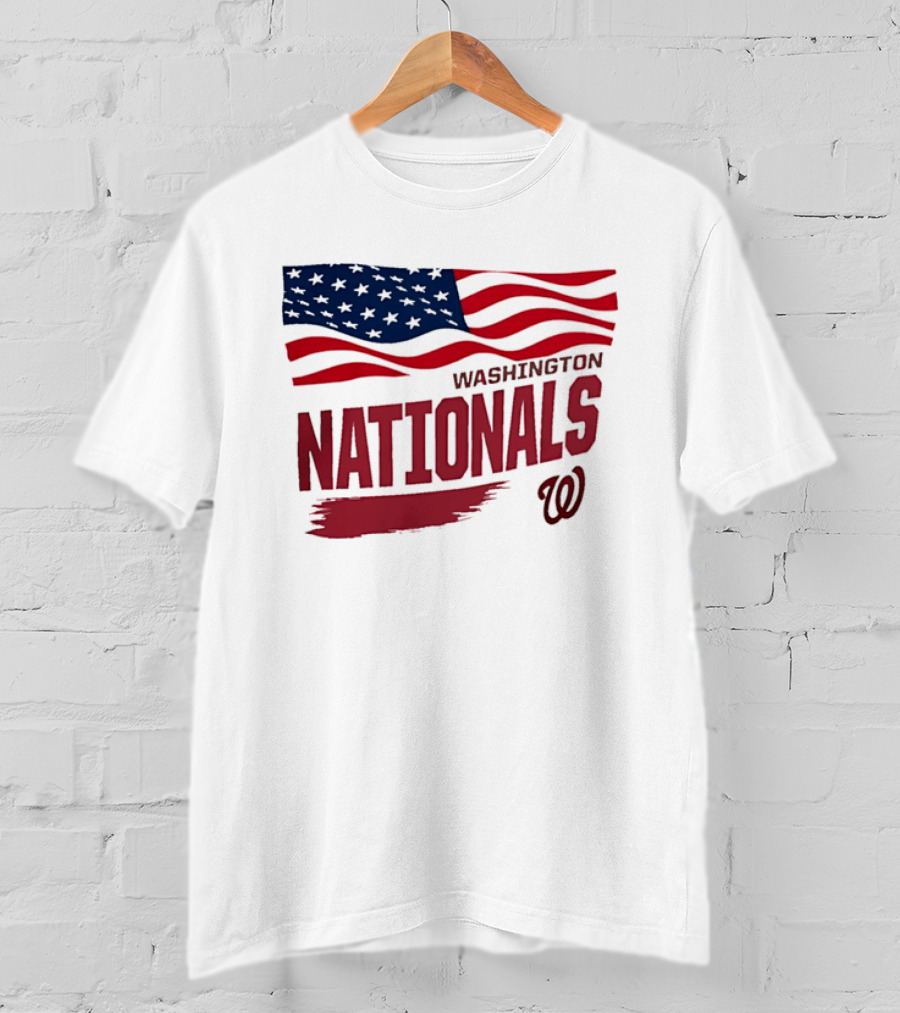 Washington Nationals Waving American Flag Red Brushstroke MLB T-Shirt