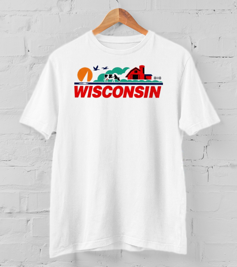 Wisconsin Dairy Cow Barn Sunset Landscape T-Shirt