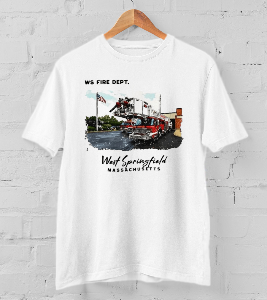 Ws Fire Dept West Springfield Massachusetts Truck Ladder American Flag T-Shirt