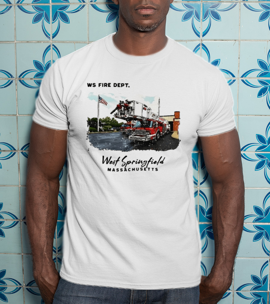 Ws Fire Dept West Springfield Massachusetts Truck Ladder American Flag T-Shirt
