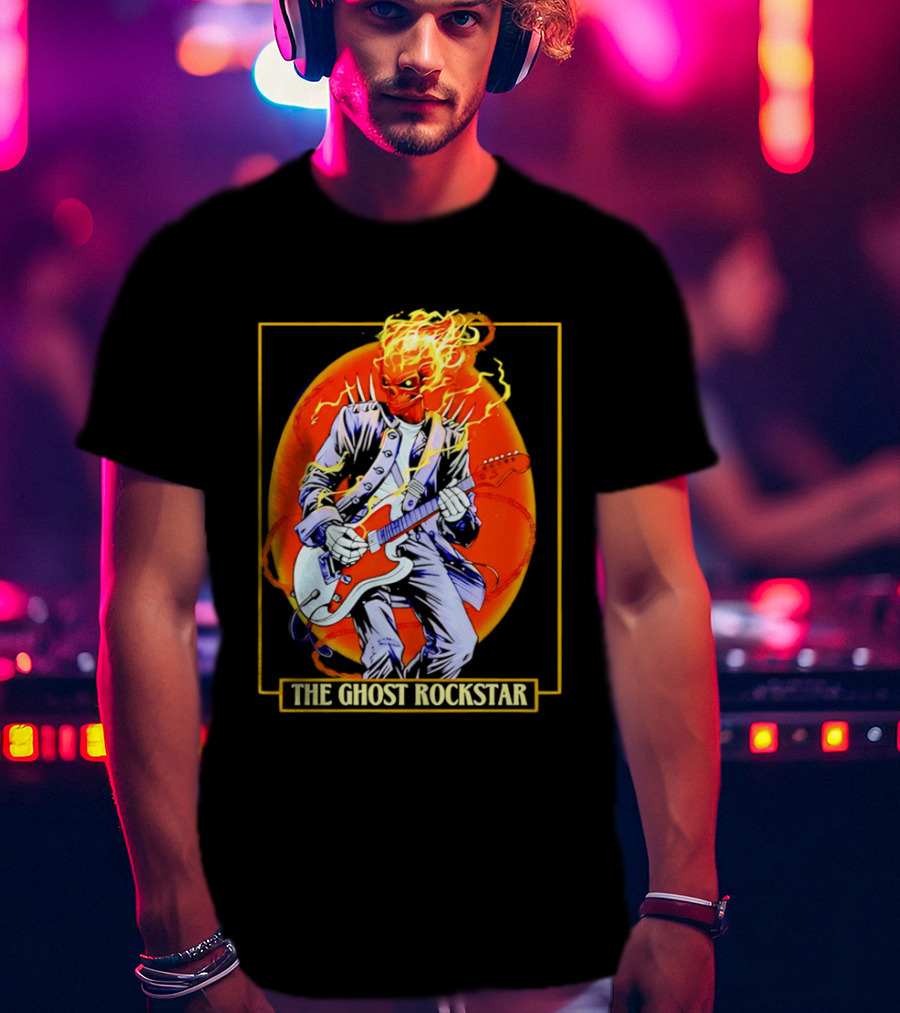 Ghost Rider The Ghost Rockstar Flaming Guitar Hero Fiery Skull T-Shirt