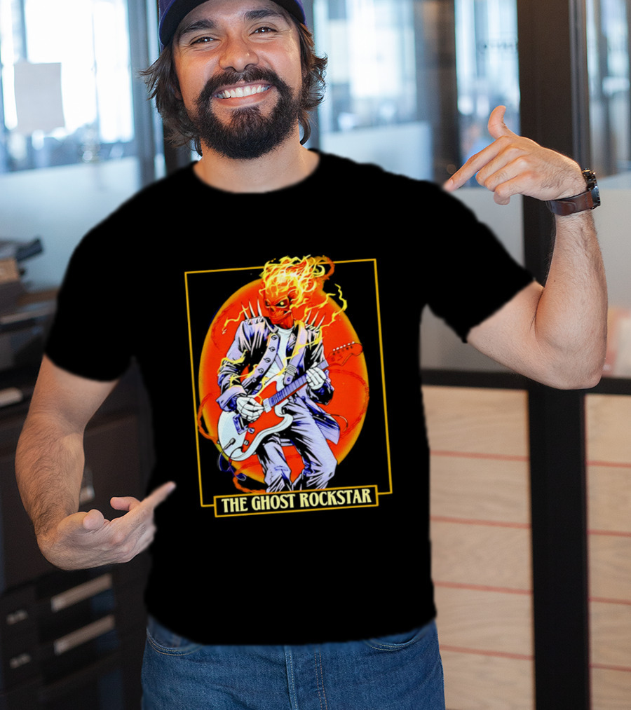 Ghost Rider The Ghost Rockstar Flaming Guitar Hero Fiery Skull T-Shirt