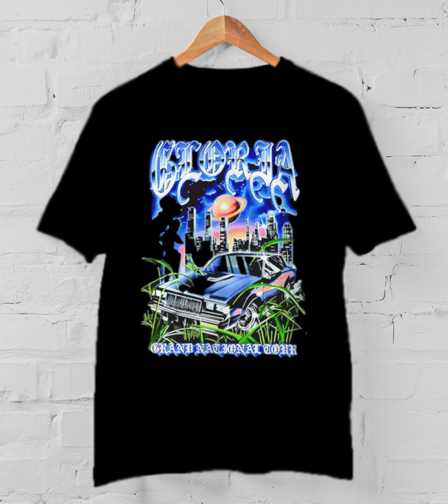 Gloria Grand National Tour Classic Car City Skyline Planet T-Shirt
