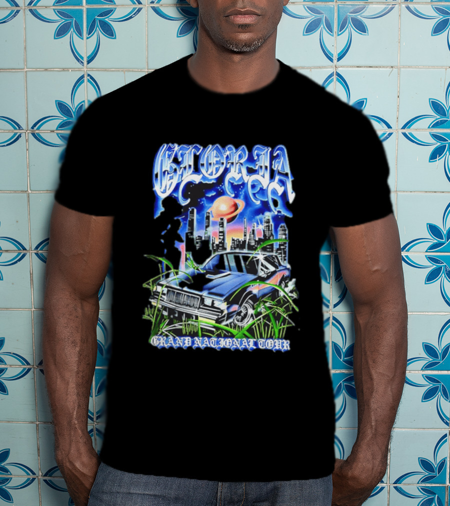 Gloria Grand National Tour Classic Car City Skyline Planet T-Shirt