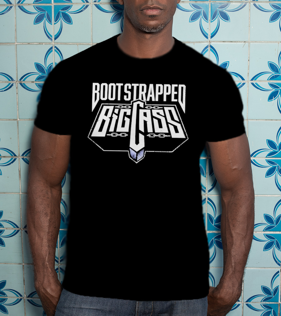 Bootstrapped Big Cass Distressed Chains Shield Frame Block Lettering T-Shirt