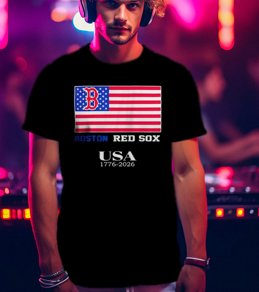 Boston Red Sox USA 1776 2026 American Flag White Stars T-Shirt