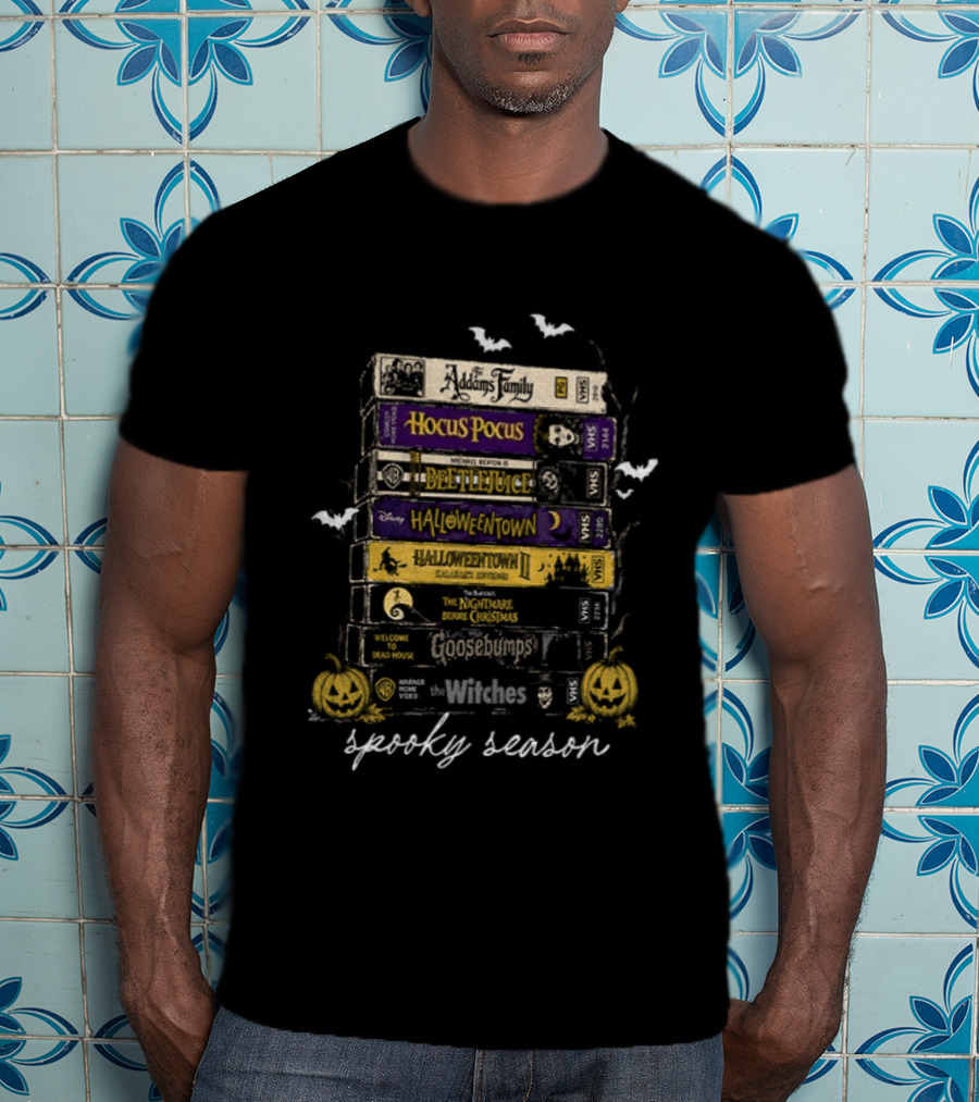 Spooky Season VHS Collection Hocus Pocus Beetlejuice Halloweentown Ghostbusters Halloween Movies T-Shirt