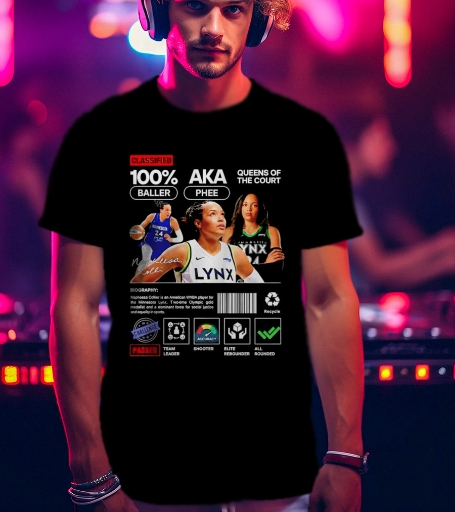 Napheesa Collier Minnesota Lynx 100% Baller AKA Phee Queens Of The Court T-Shirt