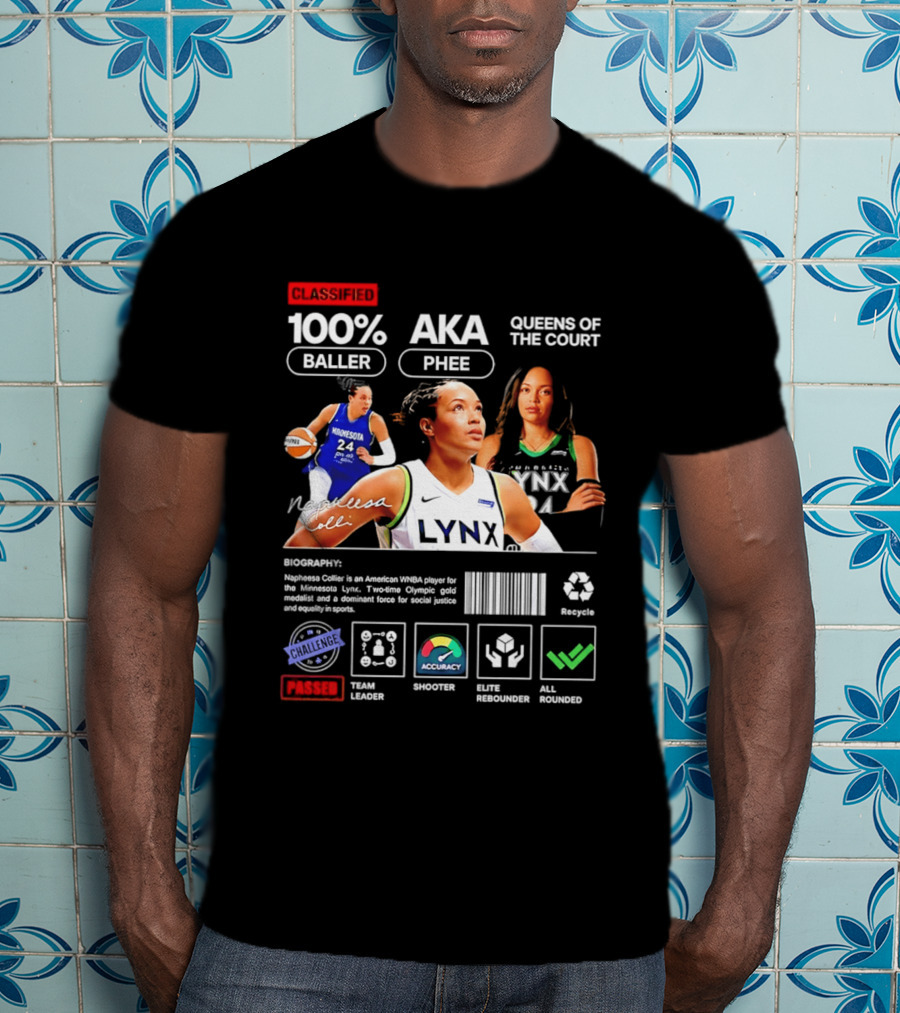 Napheesa Collier Minnesota Lynx 100% Baller AKA Phee Queens Of The Court T-Shirt