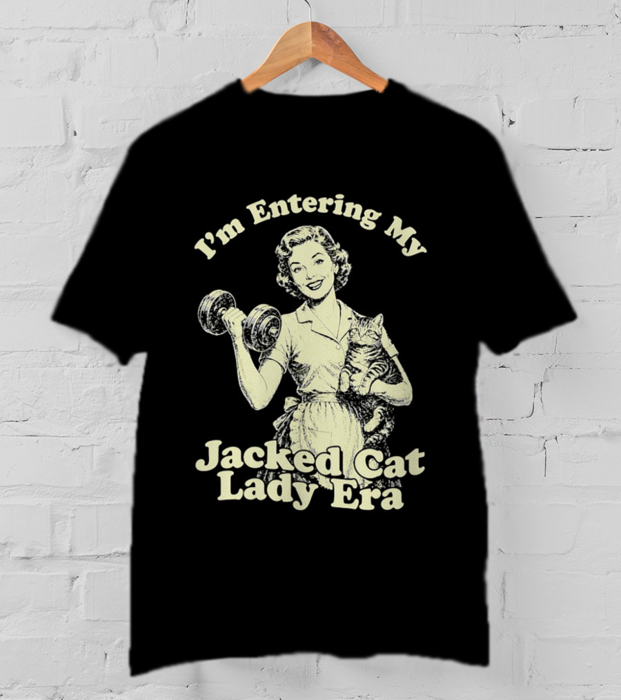 I'm Entering My Jacked Cat Lady Era Retro Fitness Cats T-Shirt
