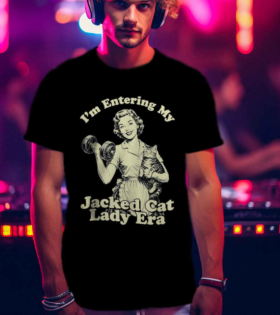 I'm Entering My Jacked Cat Lady Era Retro Fitness Cats T-Shirt