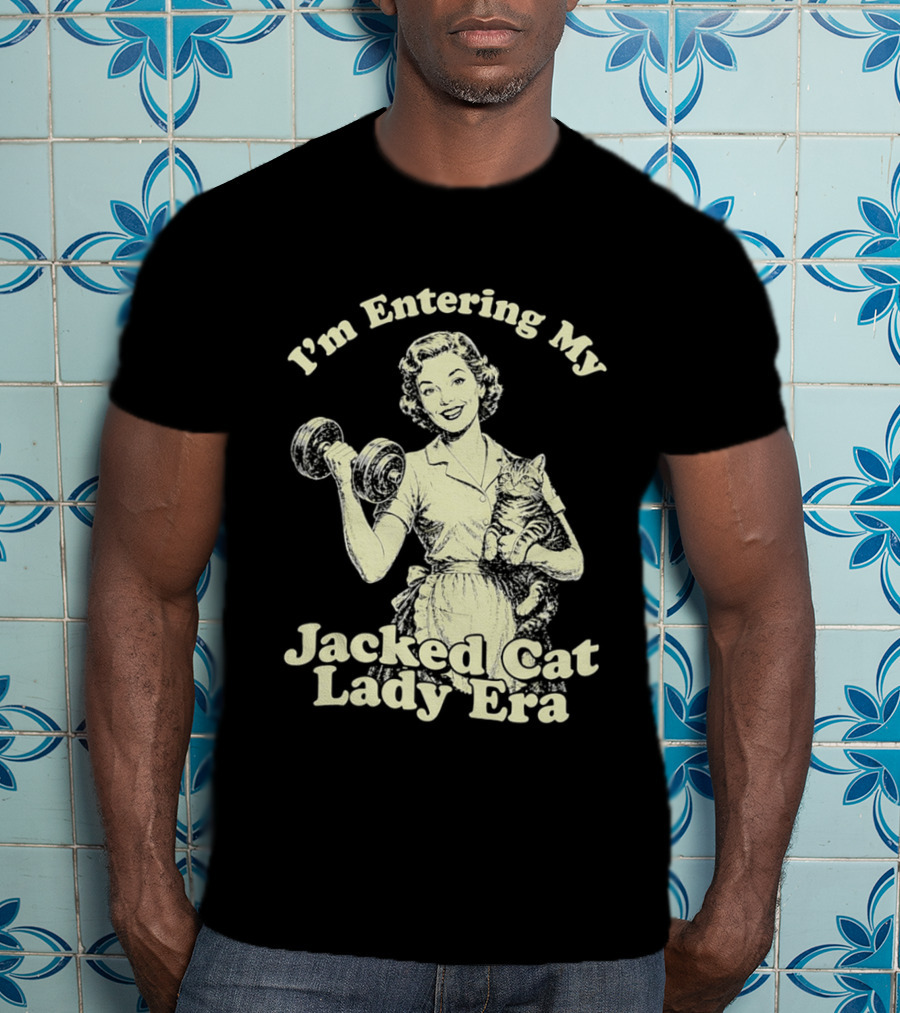 I'm Entering My Jacked Cat Lady Era Retro Fitness Cats T-Shirt
