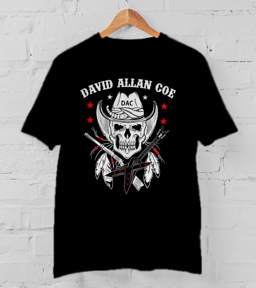 David Allan Coe Western Skull Cowboy With Crossed Pistols And Stars T-Shirt