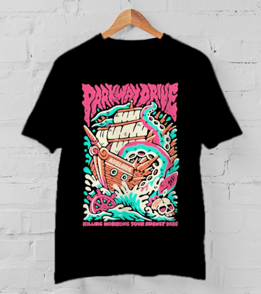 Parkway Drive Killing Horizons Tour Adelaide August 2026 Ship And Tentacle T-Shirt