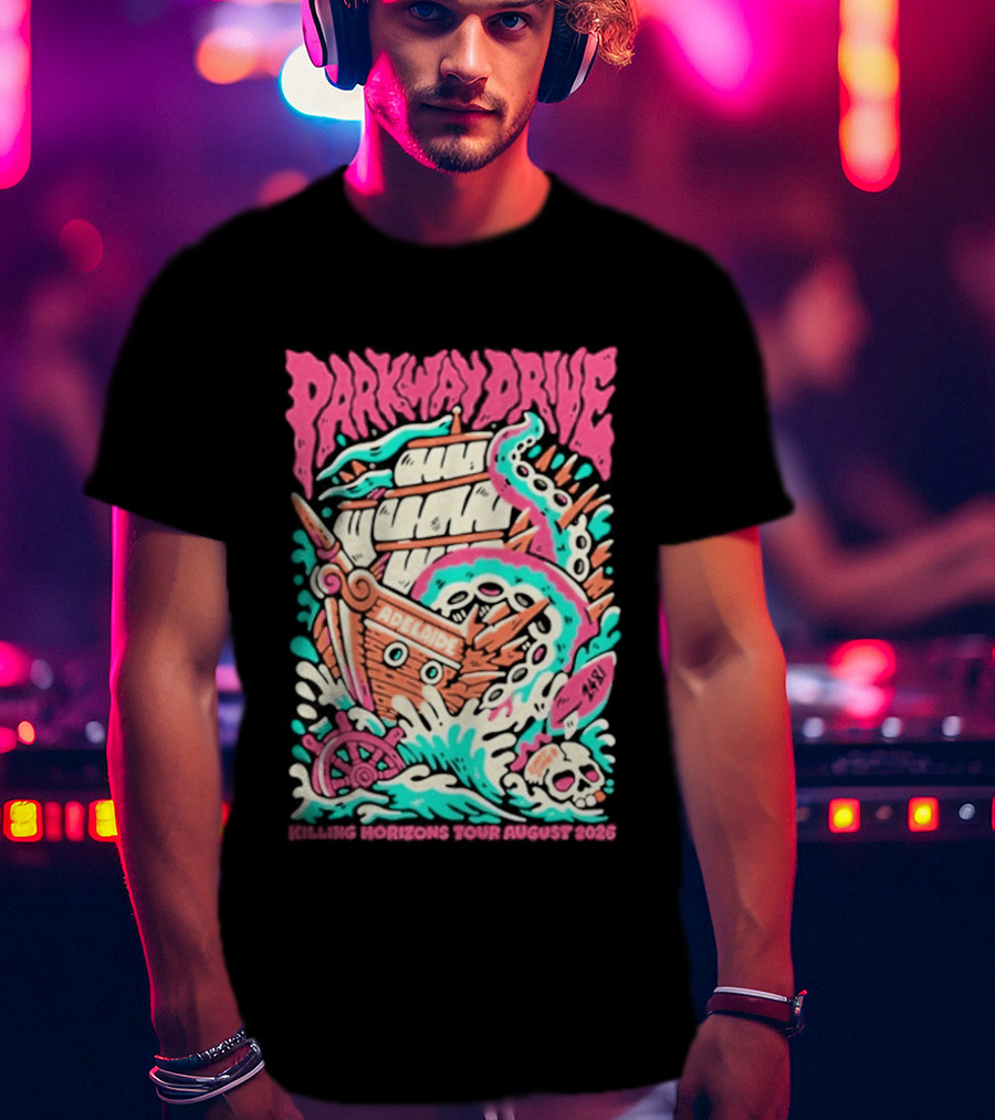 Parkway Drive Killing Horizons Tour Adelaide August 2026 Ship And Tentacle T-Shirt