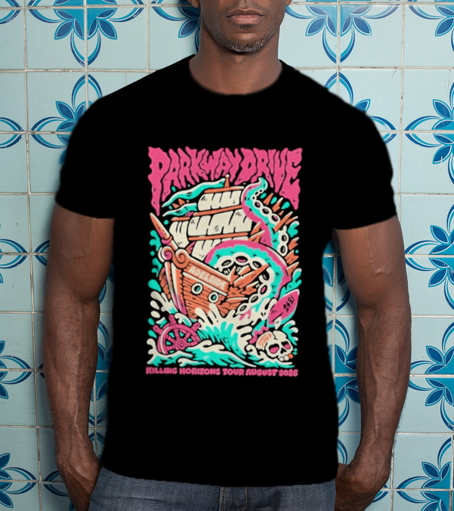 Parkway Drive Killing Horizons Tour Adelaide August 2026 Ship And Tentacle T-Shirt