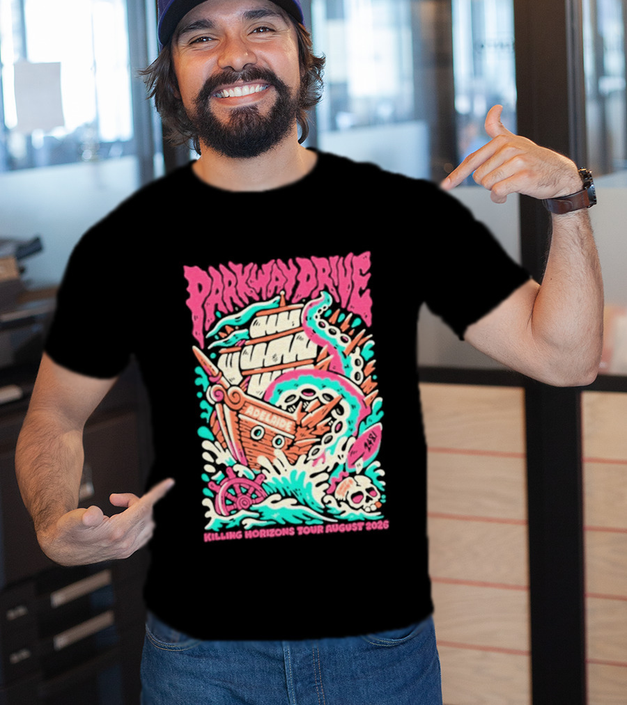 Parkway Drive Killing Horizons Tour Adelaide August 2026 Ship And Tentacle T-Shirt