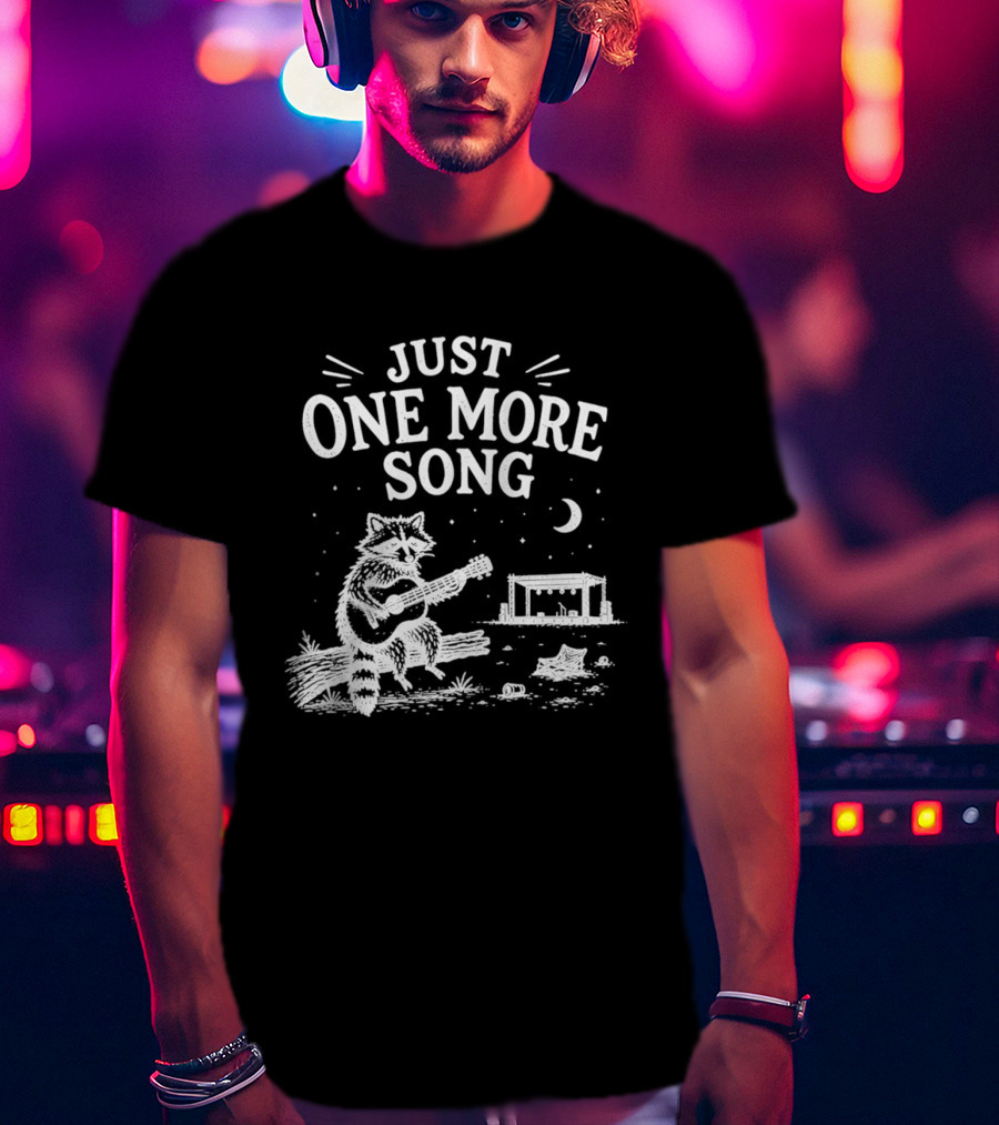 Just One More Song Raccoon Playing Guitar Under Moon And Stars T-Shirt