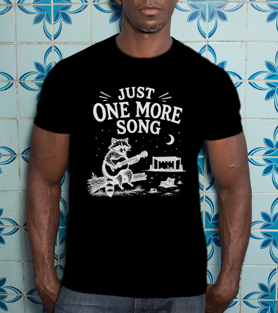 Just One More Song Raccoon Playing Guitar Under Moon And Stars T-Shirt
