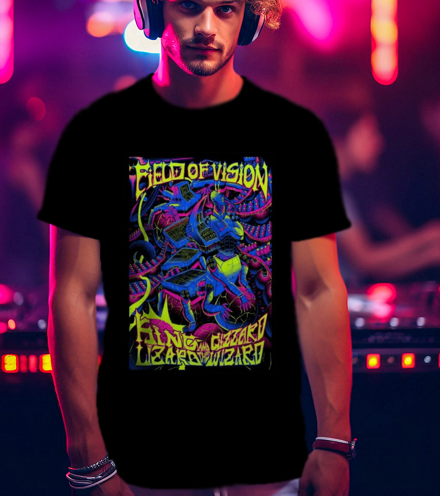 King Gizzard And The Lizard Wizard 2026 Field Of Vision Neon Psychedelic Robot T-Shirt