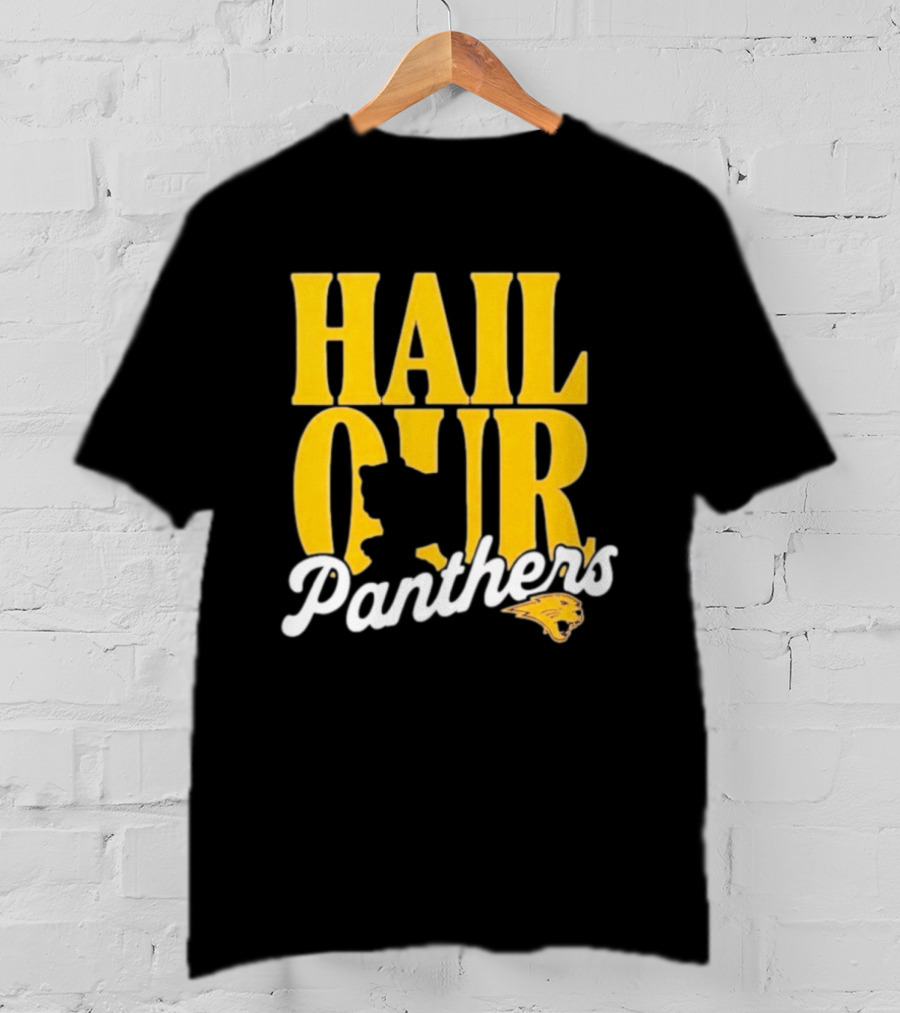 Hail Our Panthers Yellow Text With Panther Head T-Shirt