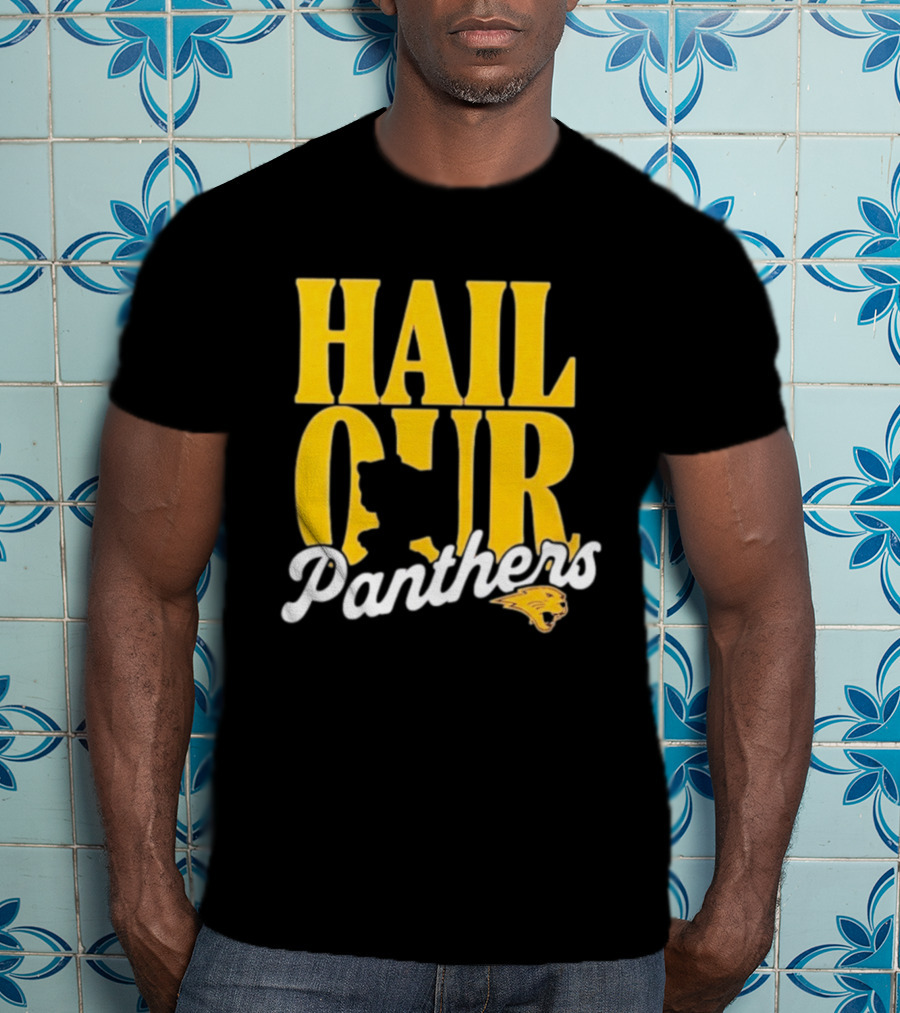 Hail Our Panthers Yellow Text With Panther Head T-Shirt