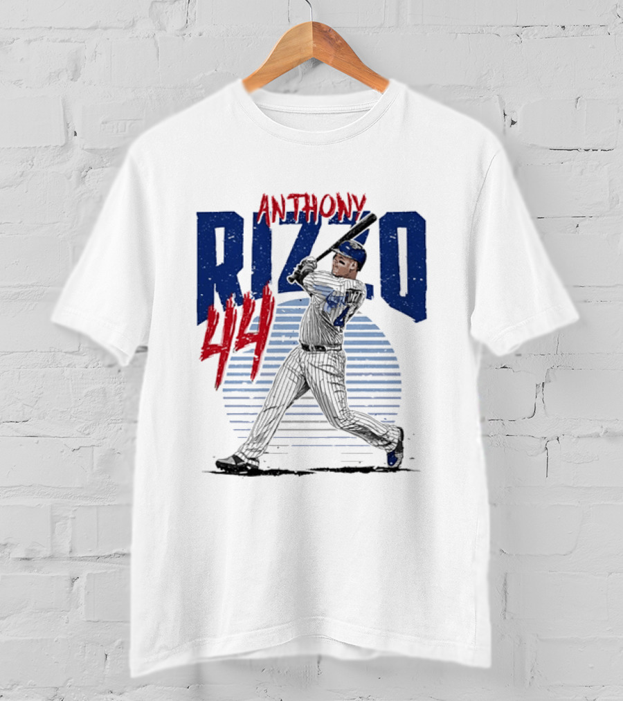 Anthony Rizzo 44 Baseball Batter Swinging Striped Sun Distressed T-Shirt
