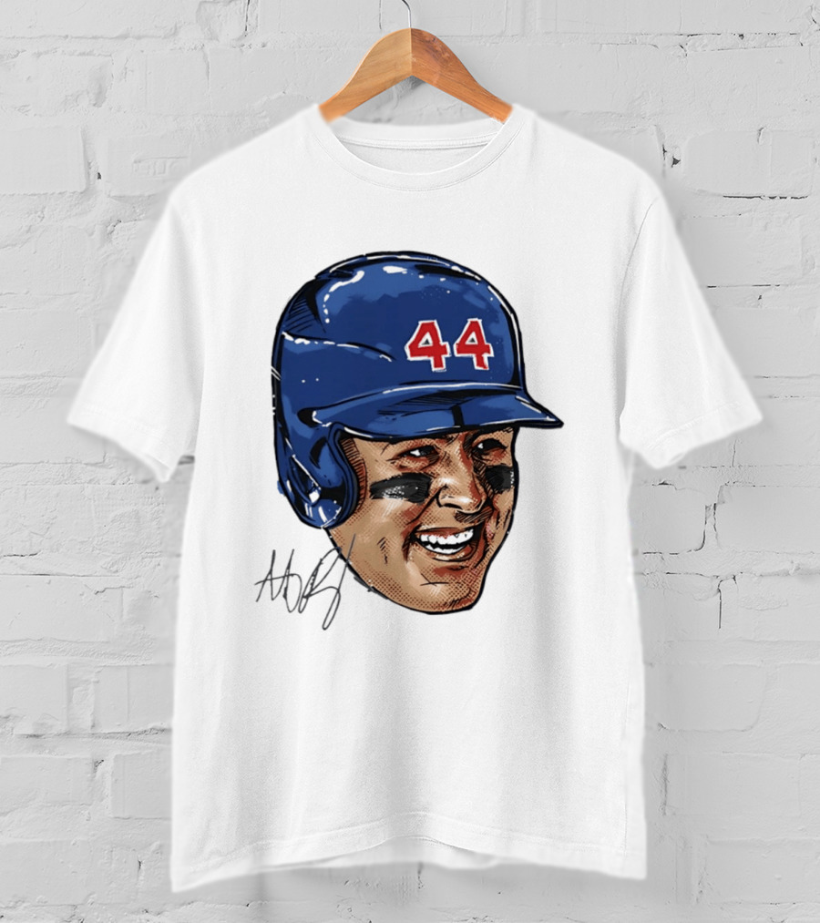 Anthony Rizzo 44 Blue Helmet Halftone Caricature T-Shirt