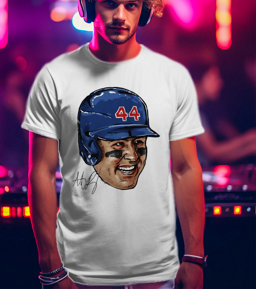 Anthony Rizzo 44 Blue Helmet Halftone Caricature T-Shirt