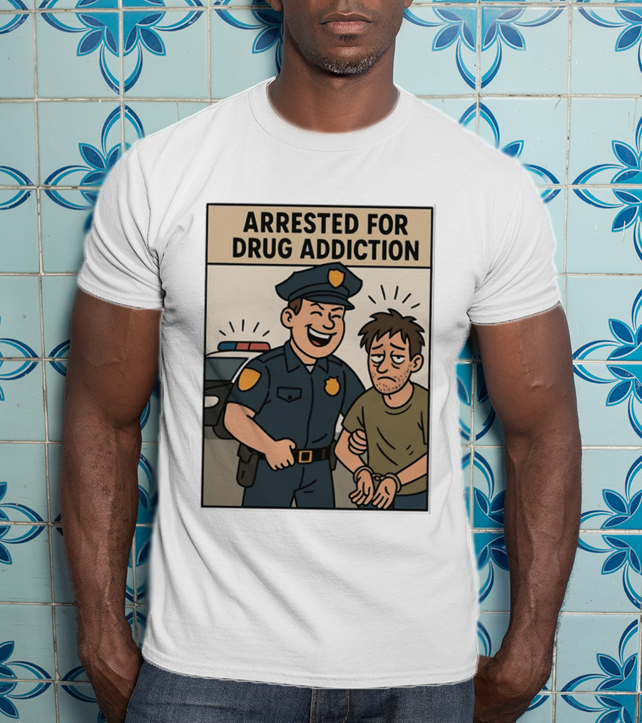 Arrested For Drug Addiction Cartoon Police Officer And Suspect T-Shirt