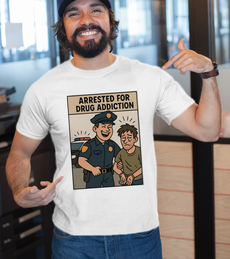 Arrested For Drug Addiction Cartoon Police Officer And Suspect T-Shirt