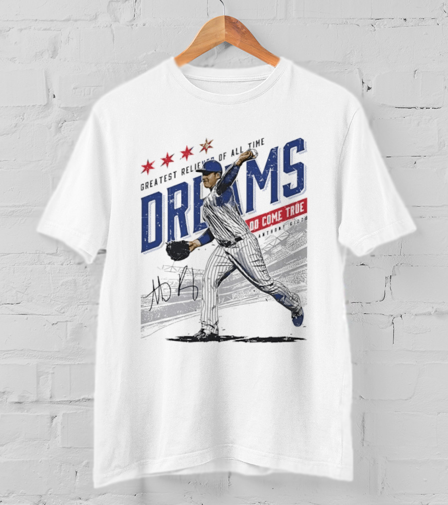 Chicago Cubs Greatest Reliever Of All Time Dreams Do Come True Anthony Rizzo Pitching Stadium Halftone T-Shirt
