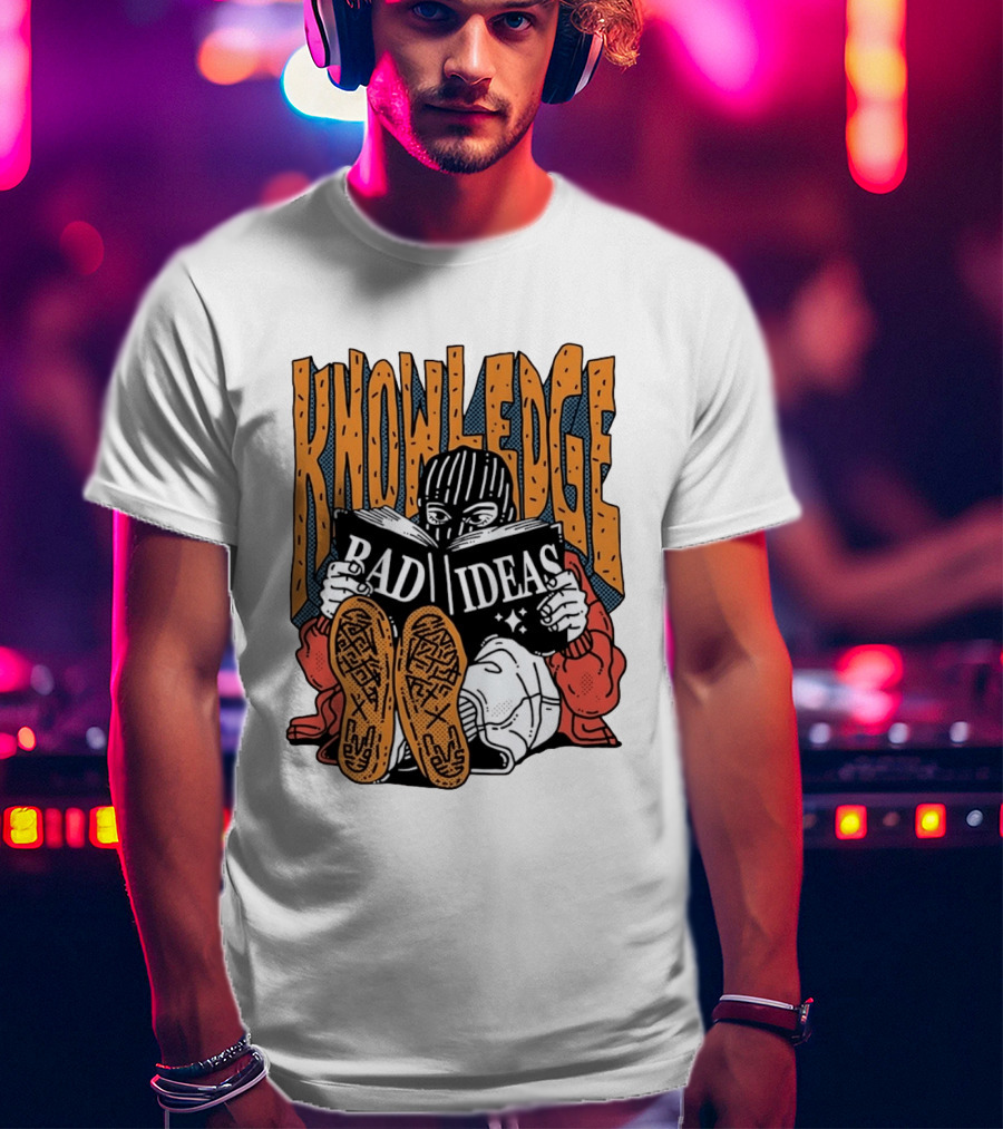 Knowledge Bad Ideas Elyski Balaclava Reading Book Shoe Soles Halftone Cartoon T-Shirt