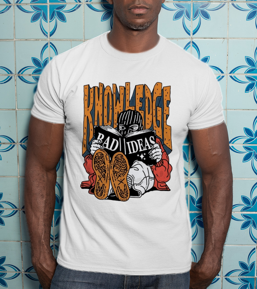 Knowledge Bad Ideas Elyski Balaclava Reading Book Shoe Soles Halftone Cartoon T-Shirt