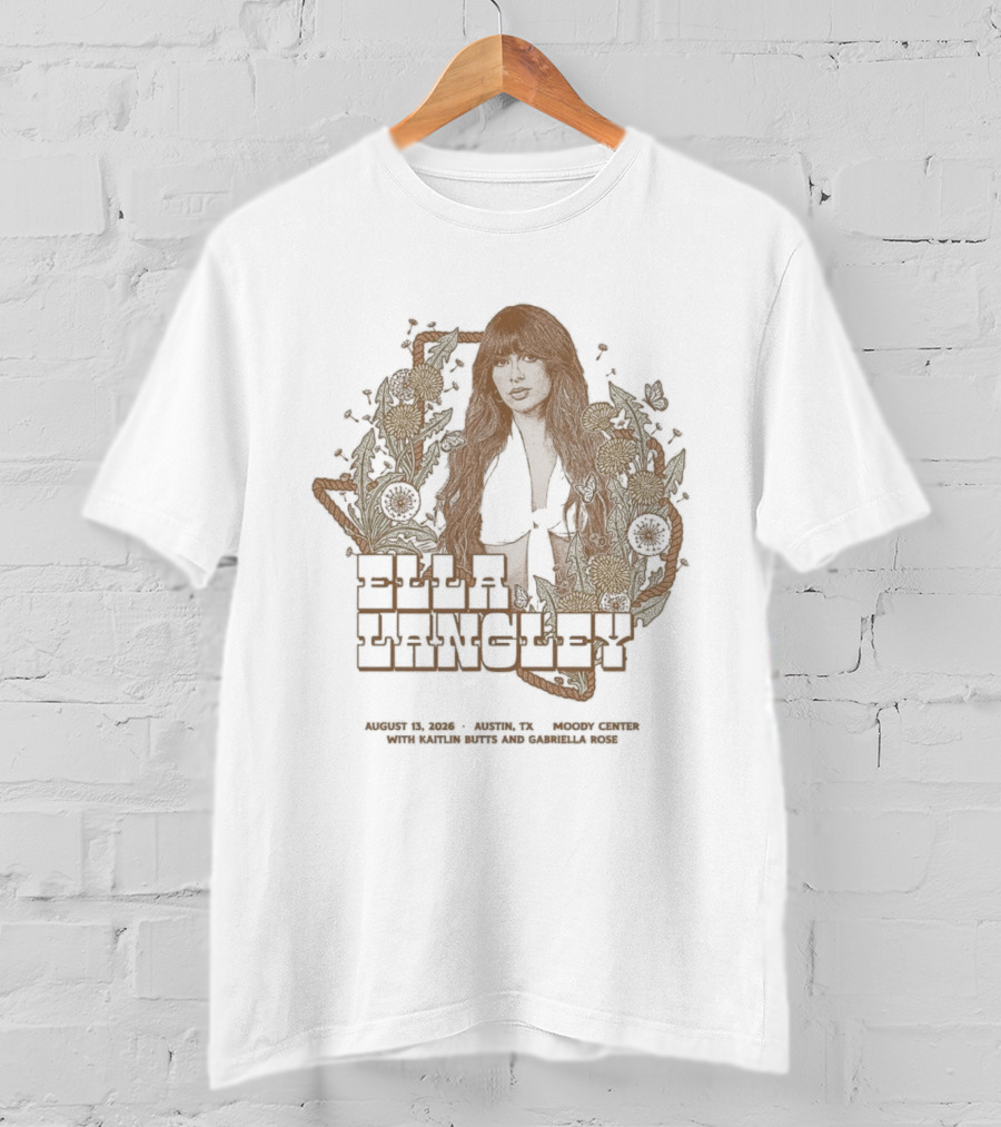 Ella Langley Moody Center 2026 Tour Austin Texas August 13th Vintage Floral Texas Map T-Shirt