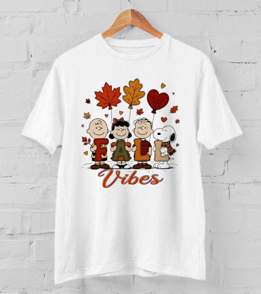 Fall Vibes Peanuts Characters With Leaf Balloons T-Shirt