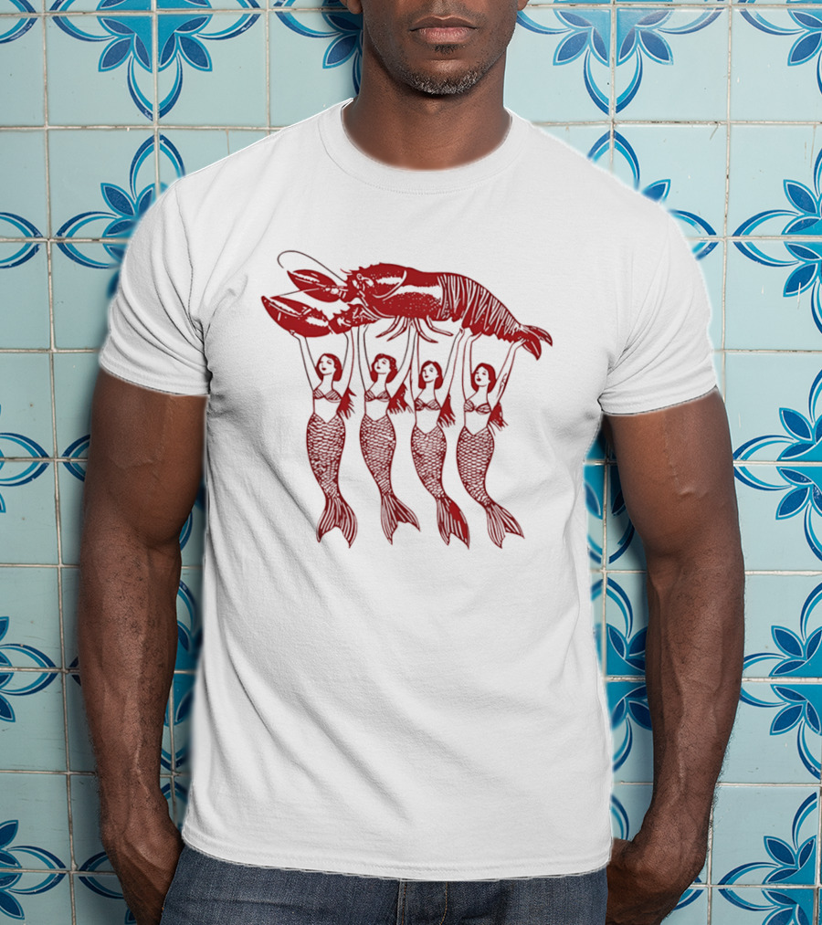 Four Mermaids Holding A Lobster Vintage Red Sea Creature T-Shirt
