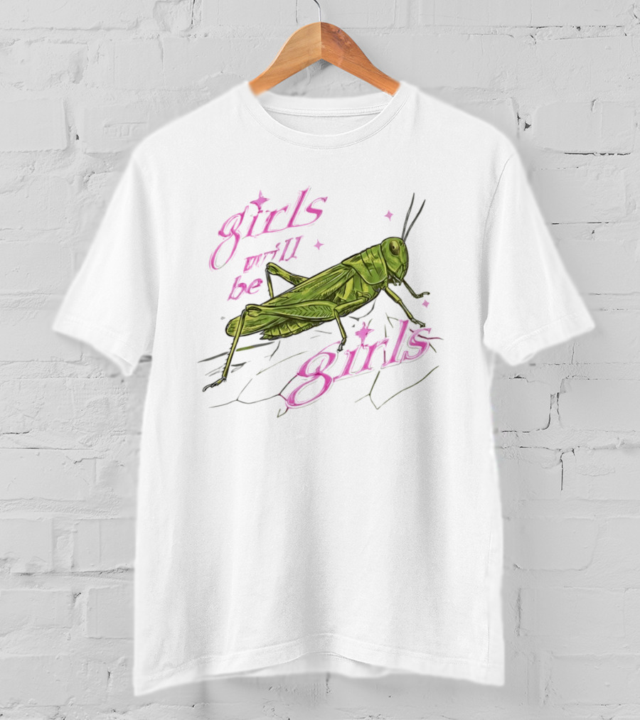 Girls Will Be Girls Green Grasshopper Pink Sparkles T-Shirt
